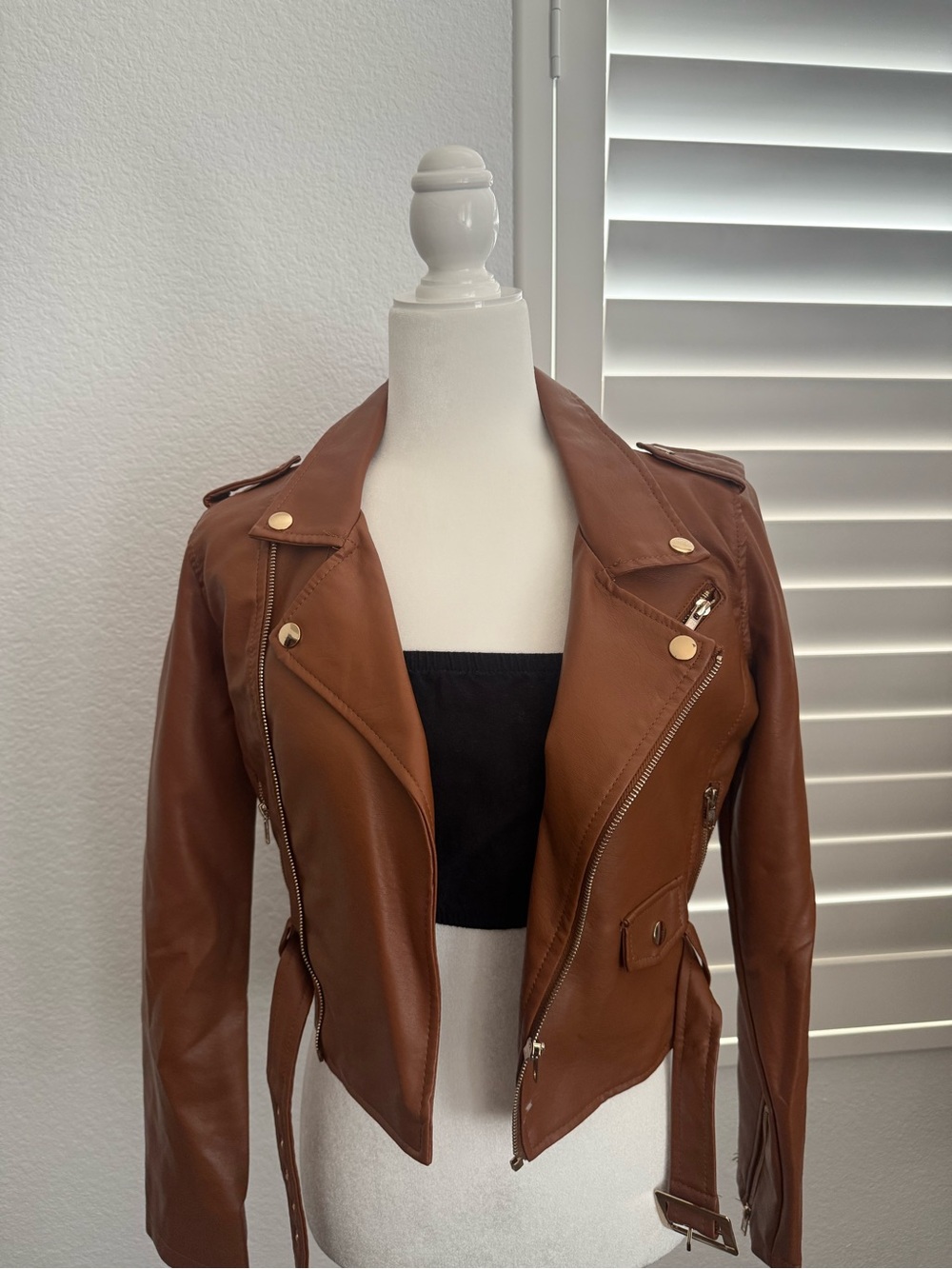 Windsor Women's Cognac Brown Leather Moto Jacket